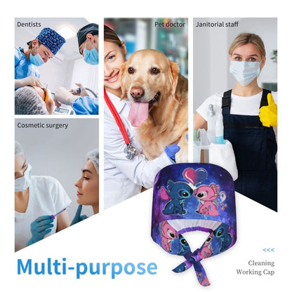 Custom Retro Cartoon Cleaning Working Cap Comfortable  Stitch Ohana Scrub Cap Surgicals Hat Nurse Scrubs Hat For Dentist