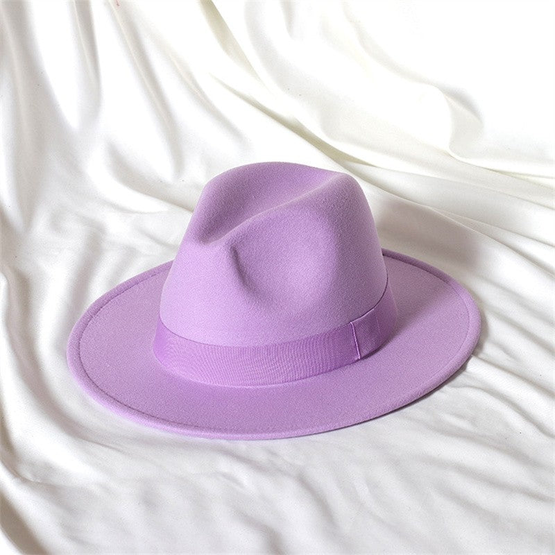 Leather Pink Fedora Wide brimmed Jazz Hat Autumn/Winter Classic Elegant Panama Hat Gentleman Hat Wholesale Sombrero