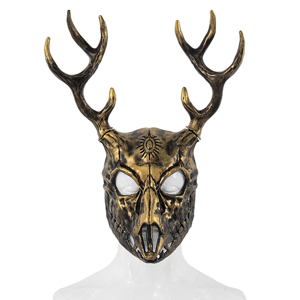 Demon Wendigo Elk Mask Cosplay Gothic Headpiece Animal Antlers Horn Bone Masks Halloween Carnival Purim Party Costume Props