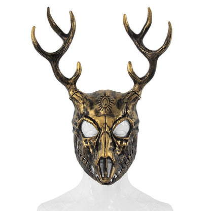 Demon Wendigo Elk Mask Cosplay Gothic Headpiece Animal Antlers Horn Bone Masks Halloween Carnival Purim Party Costume Props