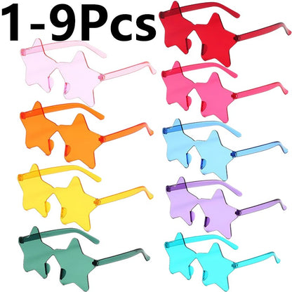1-9Pcs Star Sunglasses Colorful Star Glasses Transparent Candy Color Sunglass Men Women Photo Props Birthday Party Cosplay