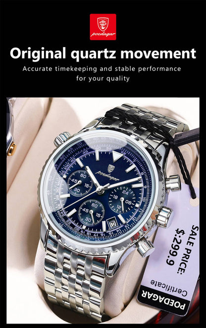 POEDAGAR Fashion Military Men's Watches Waterproof Luminous Date Chronograph Man Watch Stainless Steel Luxury Quartz Male Clock
