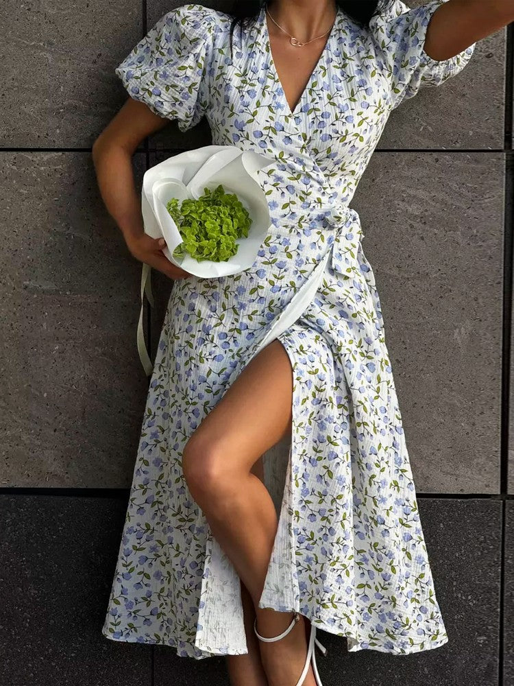 Summer Women's Light Long Dress 100% Cotton A-line Midi Dresses Muslin with Side