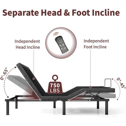 Adjustable Bed Frame, Adjustable Beds with Updated Thickened Frame,Wireless Remote, Separate Head/Foot Lift, Zero Gravity