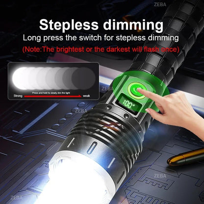 10000mAh High Power LED Flashlight Long Range 5000M Rechargeable Tactical Torch Ultra Powerful Outdoor Hand Lamp Camping Lantern