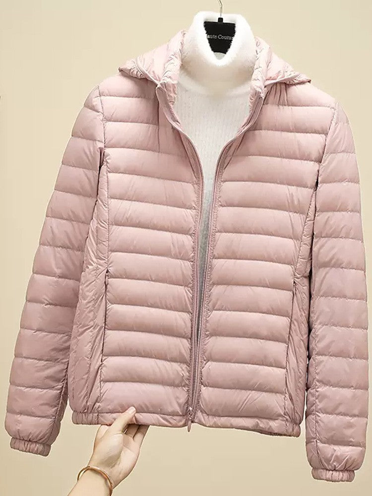Schinteon Women Ultralight 90% White Duck Down Jacket with Removable Hood Autumn Winter Thin Outwear Portable Storage 2024 New