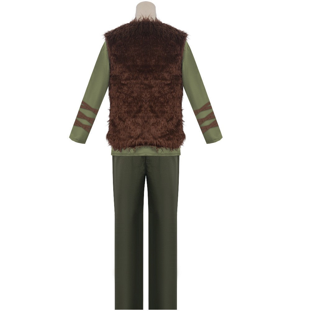 Anime Dragon Hiccup Cosplay Costume Green T Shirt Pant Brown Vest  Set Halloween Fancy Dress for Man