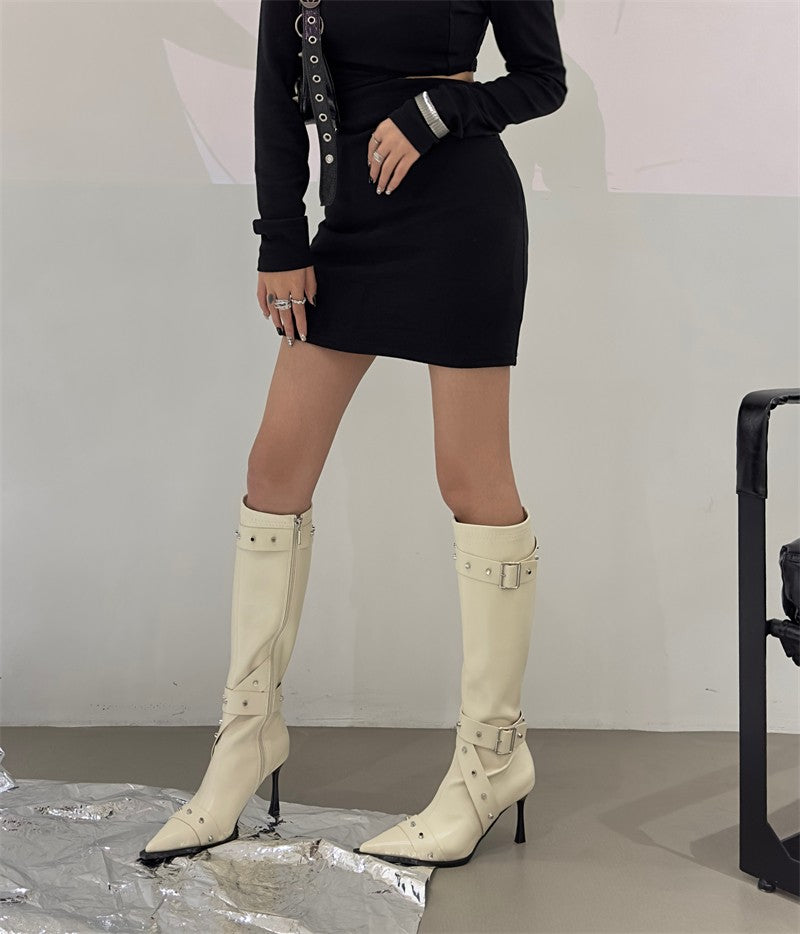 New Style Thin High Heel Women Boots 2024 Pointed Toe Women's High Tube Thinner-looked High Heel Long Boots Zip Boots Mujer D109