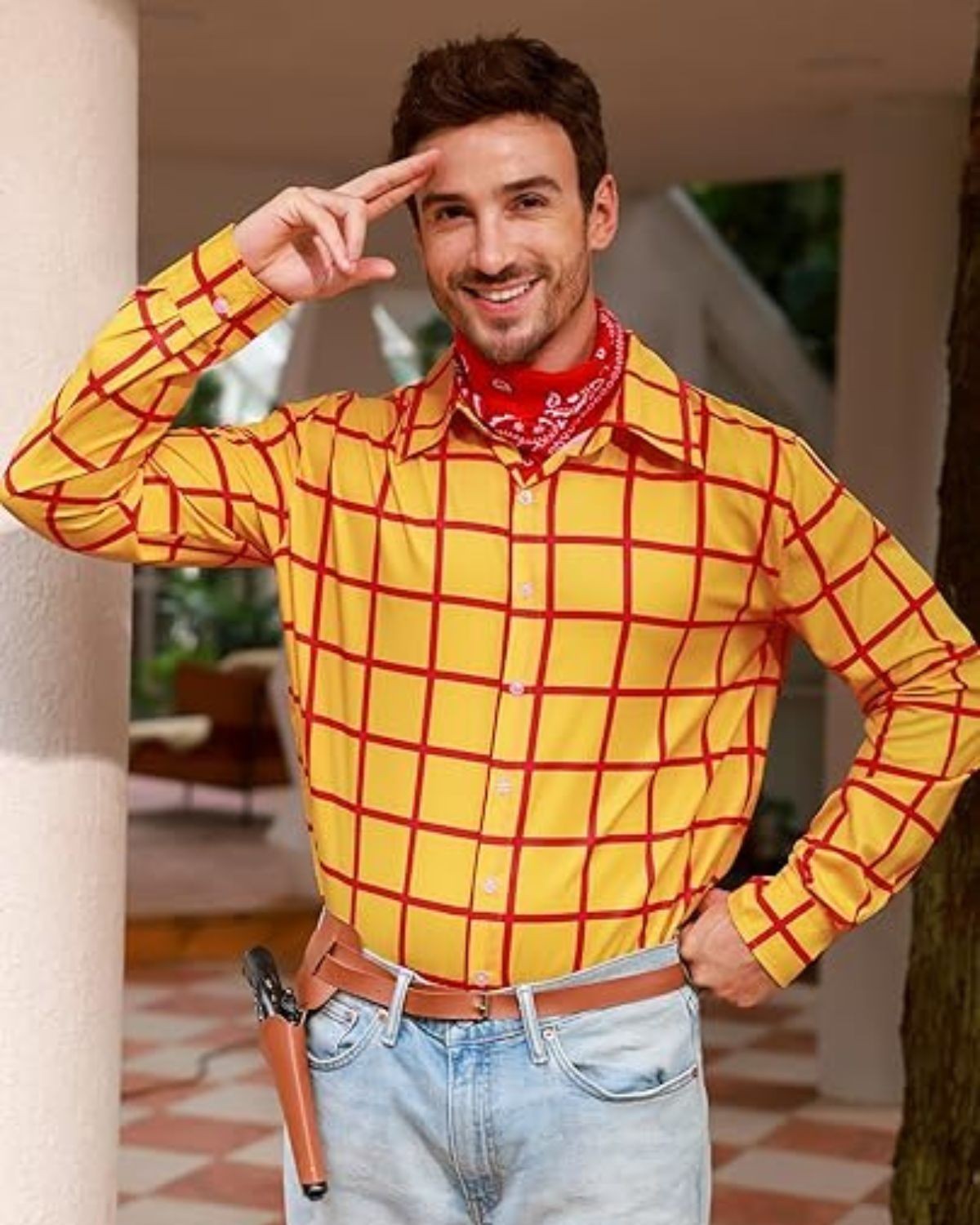 Adult Woody Cosplay Cow Shirts Hat Scraf Set Costume Men Roleplay Fantasia Outfits Halloween Carnival Party Disguise Suit