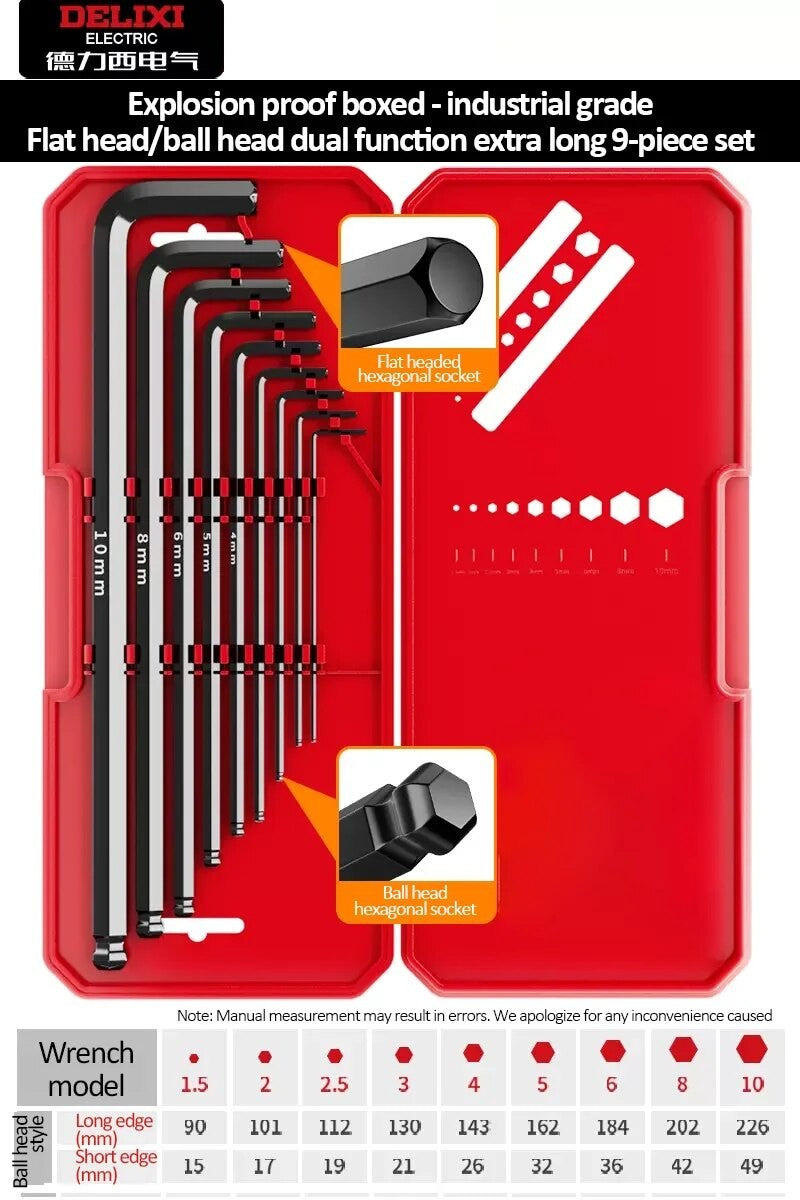 DELIXI ELECTRIC Conjunto de Chaves Allen?Chave Sextavada Allen?Chave de FendaConjunto Embalado em Caixa?LuvaTorque Universal Longo Métrico,para Manutenção de Veículos