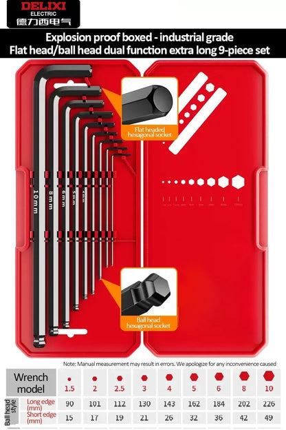 DELIXI ELECTRIC Conjunto de Chaves Allen?Chave Sextavada Allen?Chave de FendaConjunto Embalado em Caixa?LuvaTorque Universal Longo Métrico,para Manutenção de Veículos