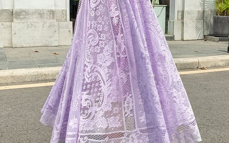 Plus Size plus Size Lace Hollow out f Skirt mid Waist Long Sle Fairy Skirt A-Line Umbrella Skirt Trendy Women's Clothing