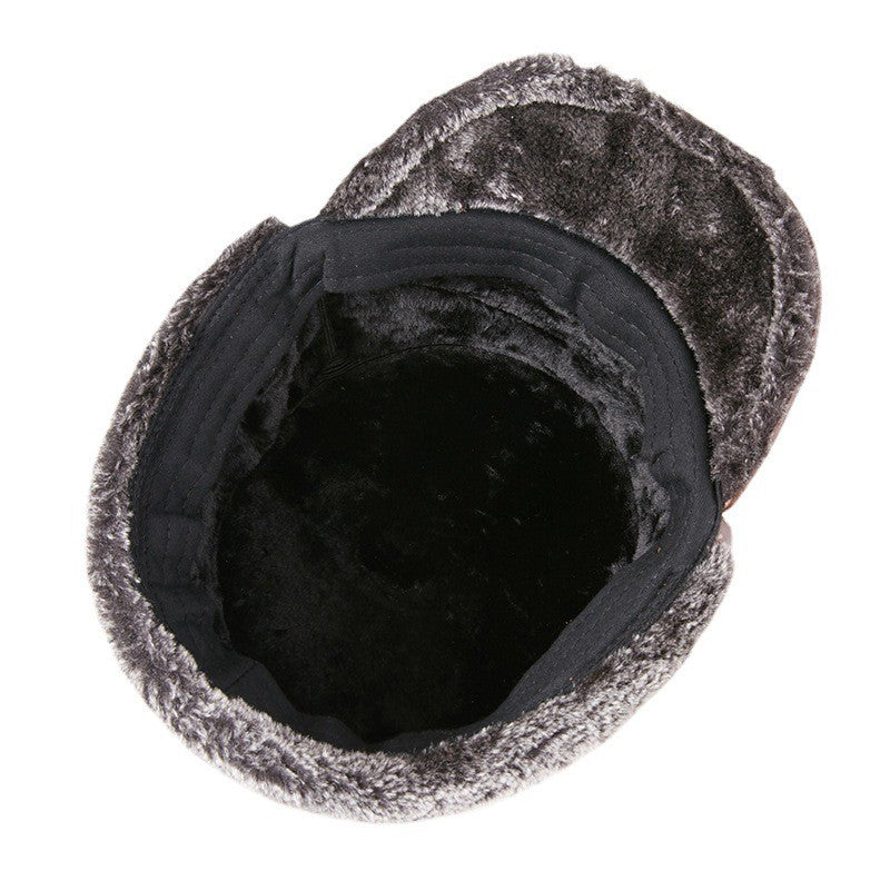 Men's Genuine Leather Duckbill Hat Winter Thickened Warm Outdoor Earflap Cotton Cap Elderly Real Leather Hat Cowhide Warm