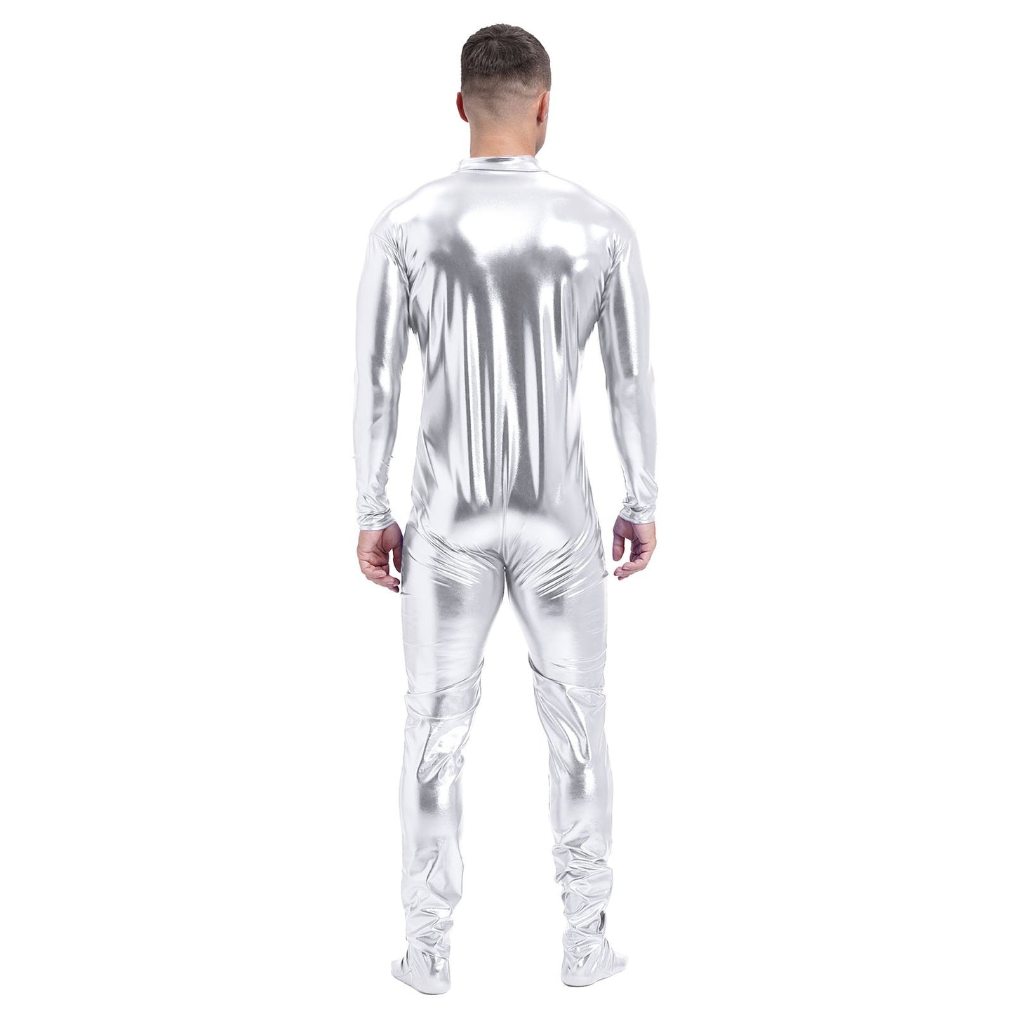 Men's Shiny Metallic Zentai Dress-up Jumpsuit Cosplay Costume Performance Stage Disco Clubwear Full Body Unitard Tights Leotard
