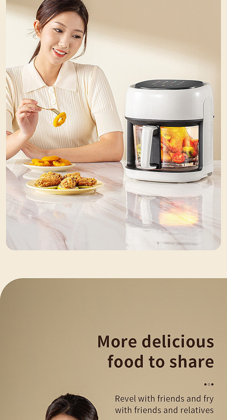 Fritadeira Elétrica Inteligente, Forno de Convecção de Grande Capacidade, Fritadeira Sem Óleo, Cozinha, Assado 360°, Janela Visível, Eletrodoméstico
