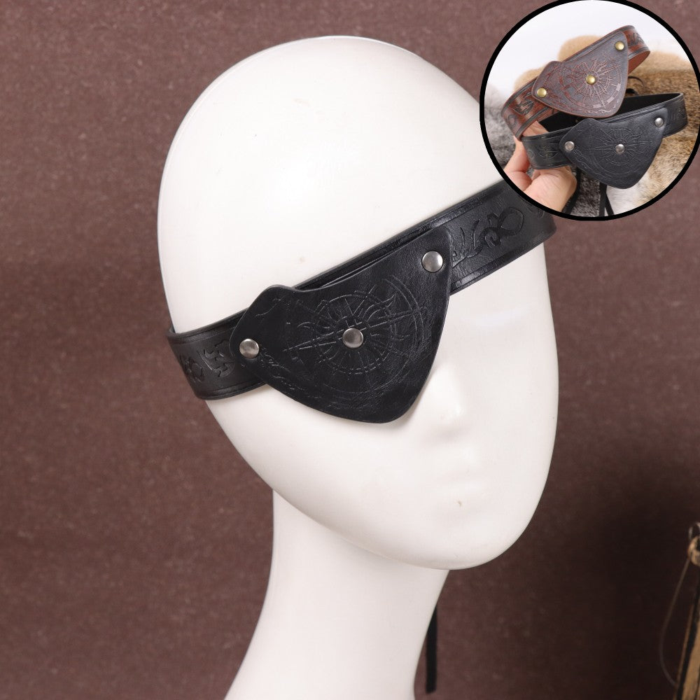 Medieval Embossed Pirate Eye Patch, Vintage Faux Leather Eye Mask Viking Accessories, Renaissance Eye Cover Cosplay