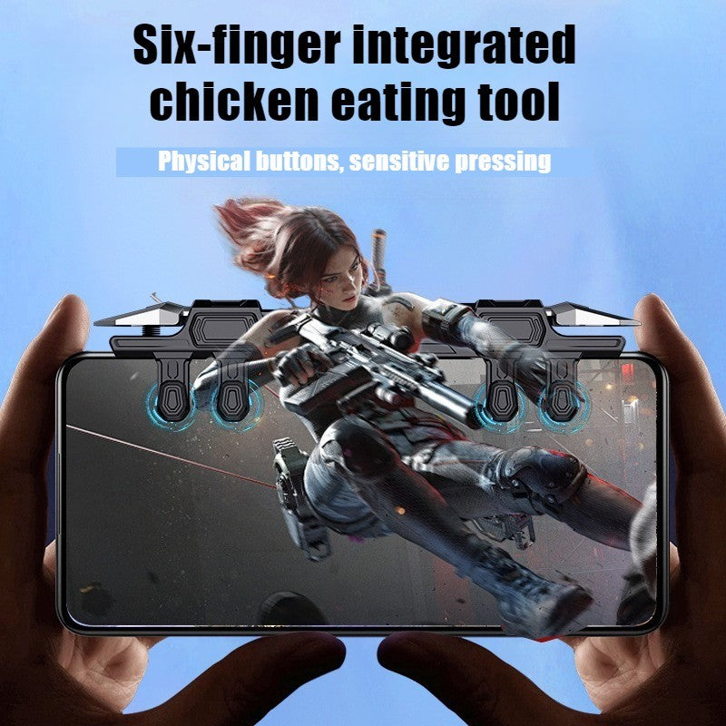 DY15 Mobile PUBG Game Trigger Aim Shooting ABS Alloy Key Button Six Finger Stretchable Sensitive Game Controller for IOS Android