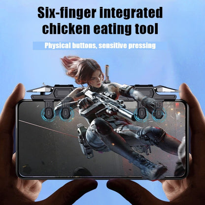 DY15 Mobile PUBG Game Trigger Aim Shooting ABS Alloy Key Button Six Finger Stretchable Sensitive Game Controller for IOS Android