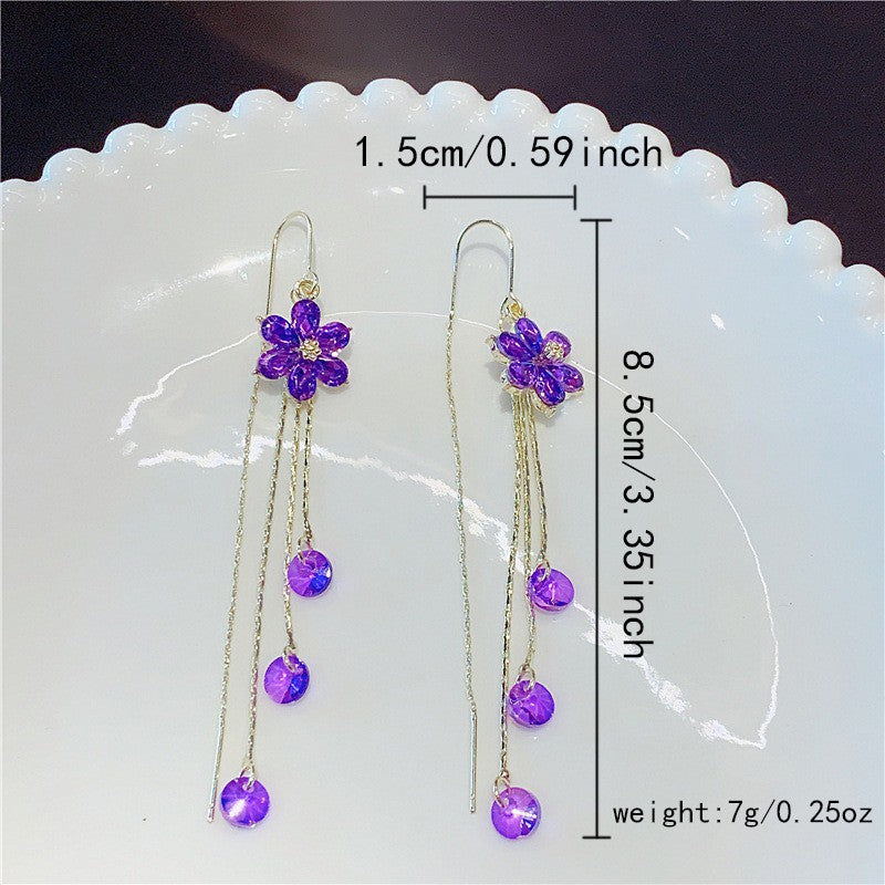 Green Shiny Zircon Flower Drop Earrings For Women Luxury Crystal Long Tassel Ear Line Hanging Earring Girls Wedding Jewelry Gift