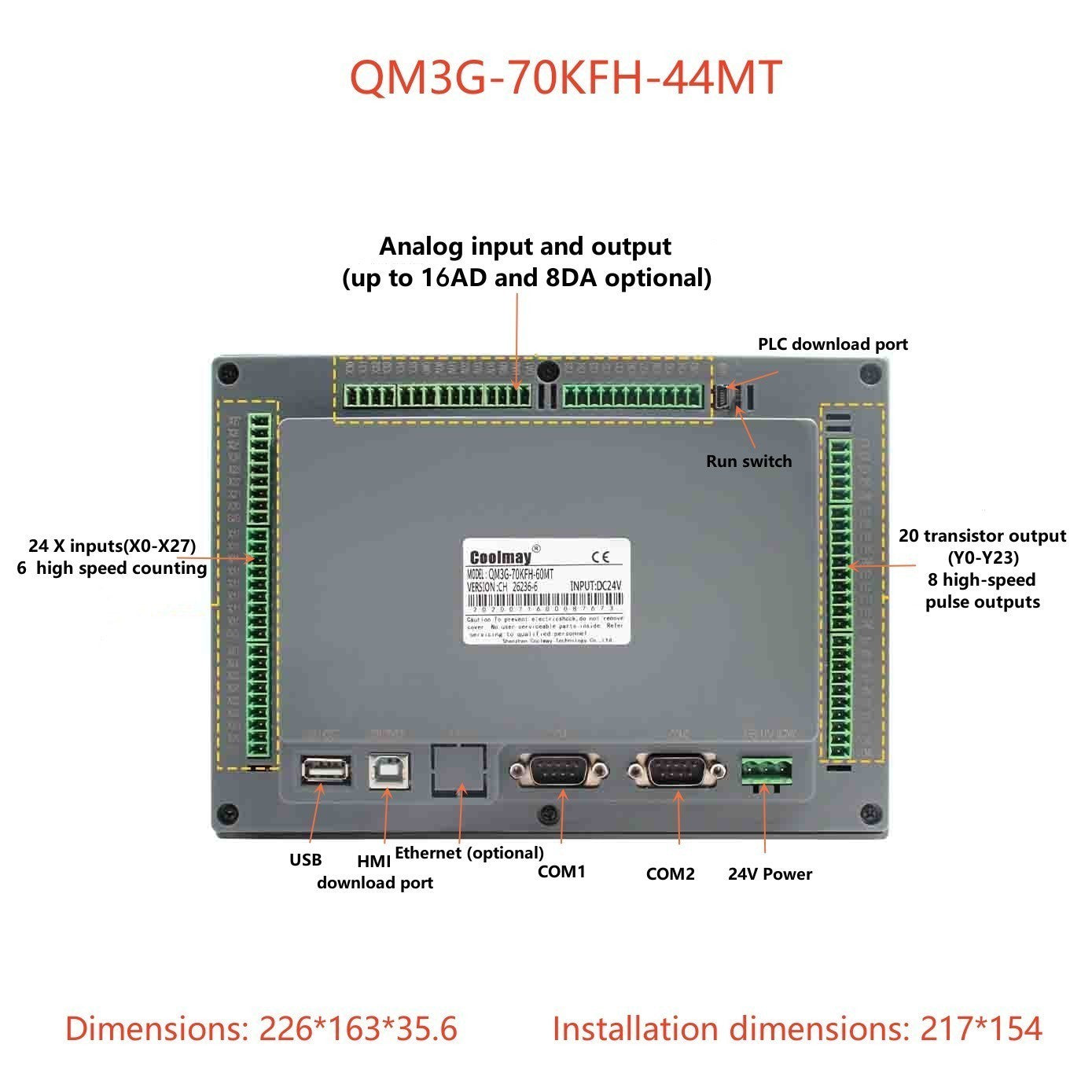 IHM CLP Integrado Tudo-em-Um Coolmay Série QM3G Suporta Personalização Analógica e Ethernet Modelos Disponíveis de 4.3''/5''/7''/10''