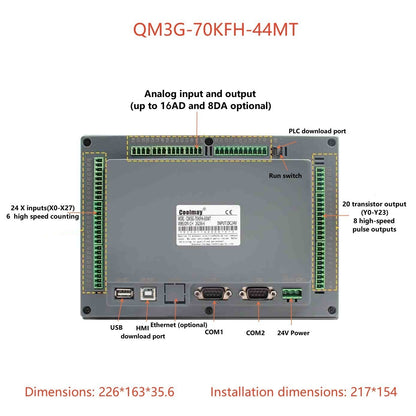 IHM CLP Integrado Tudo-em-Um Coolmay Série QM3G Suporta Personalização Analógica e Ethernet Modelos Disponíveis de 4.3''/5''/7''/10''
