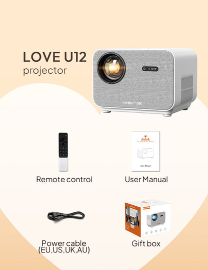 Projetor BYINTEK LOVE U12 Full HD 1080P 4K 800 ANSI Android WiFi 6 Foco Automático para Home Theater, Filmes e Reuniões