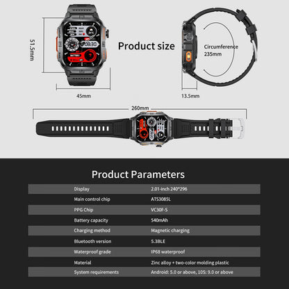 2026 New Millitary Grade GPS Position 2.01"Smart Watch Men 3ATM Waterproof Compass 540mAh Bluetooth Call Sports Smartwatches IOS