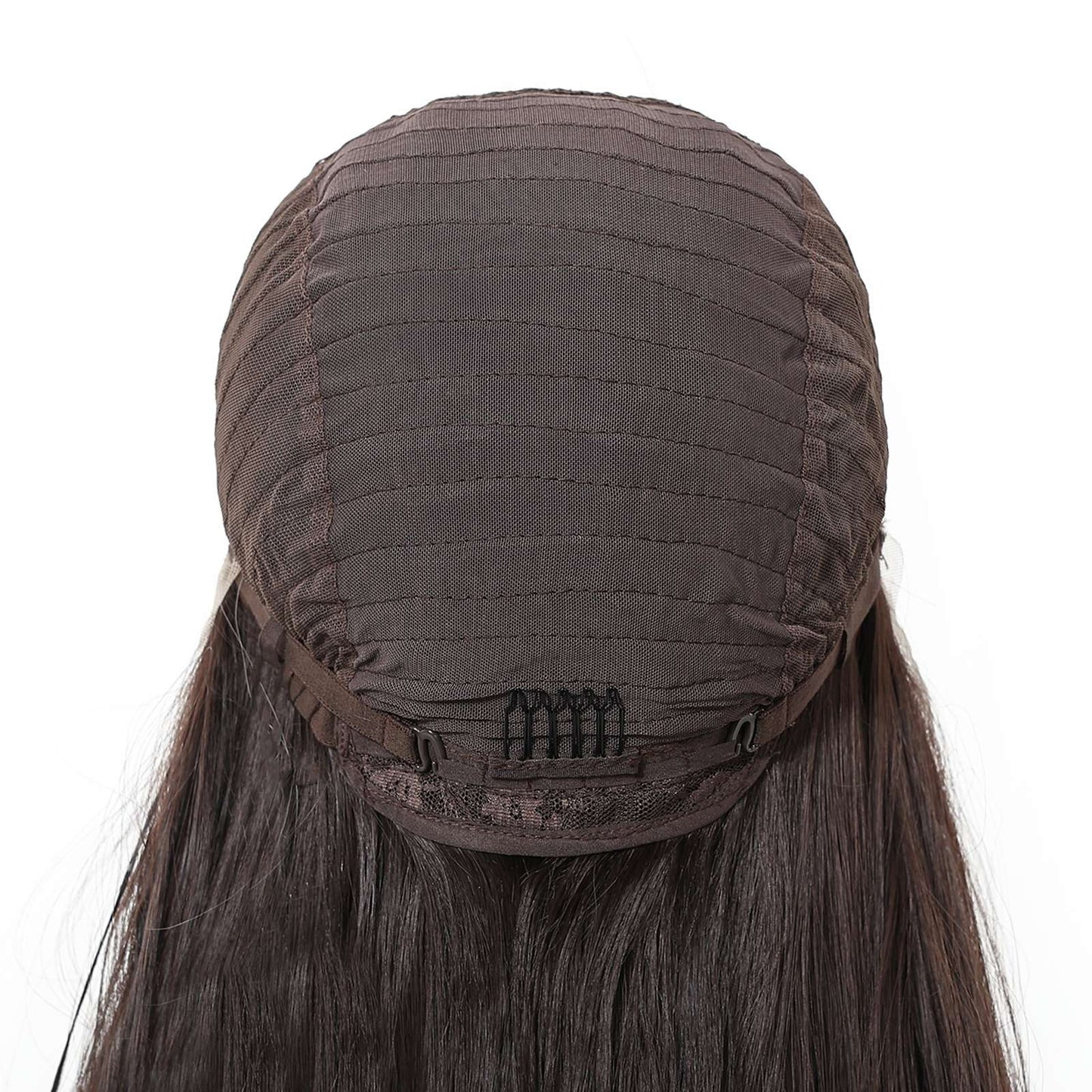 HENRY MARGU Perucas Sintéticas Front Lace 13x4 Cabelo Liso Sedoso Longo Peruca Marrom Escuro para Mulheres 55 cm Resistente ao Calor Uso Diário