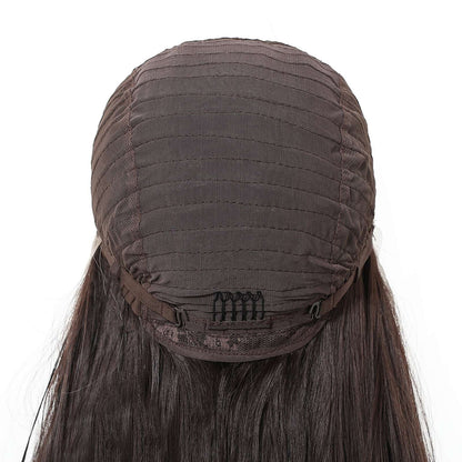 HENRY MARGU Perucas Sintéticas Front Lace 13x4 Cabelo Liso Sedoso Longo Peruca Marrom Escuro para Mulheres 55 cm Resistente ao Calor Uso Diário