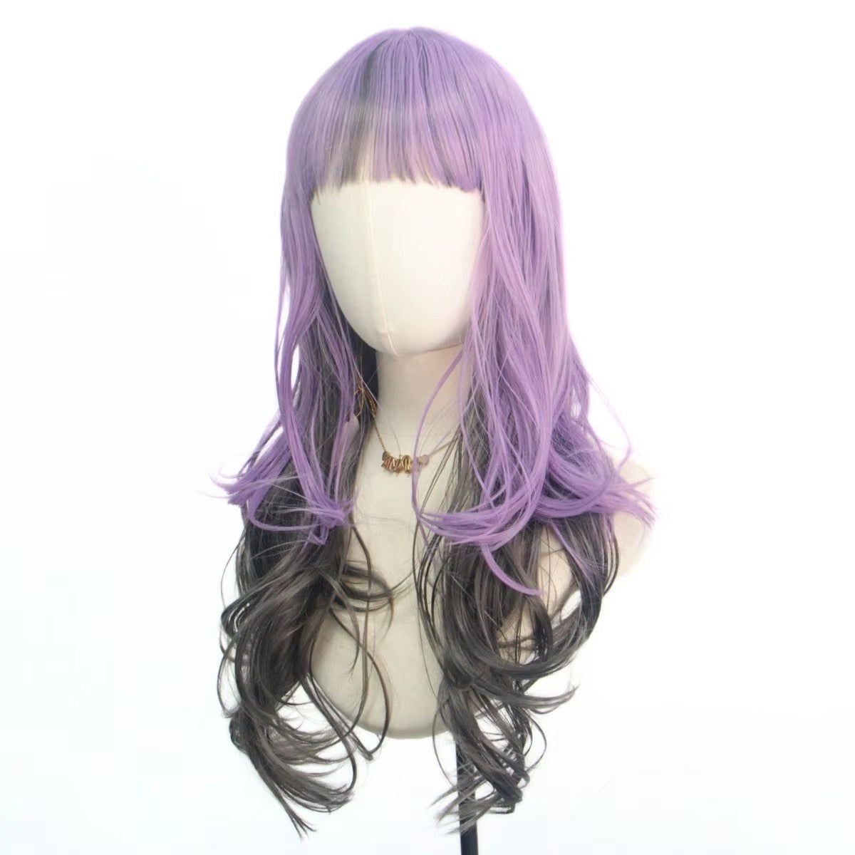 Peruca Sintética Cabelo Cacheado Longo com Onda Corporal Natural Roxo Preto para Festa Anime Cosplay