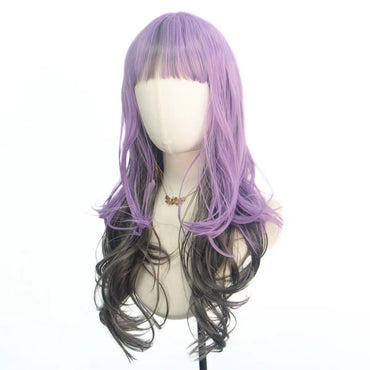 Purple Black Natural Body Wave Long Curly Hair Fiber Synthetic Wig Anime Party cosplay