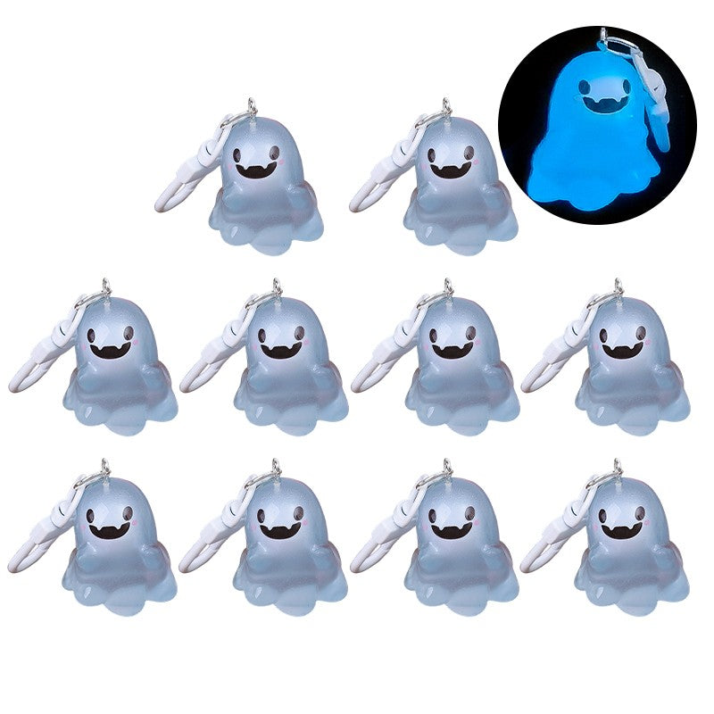 Creative Halloween Luminous Mini Cute Ghost Pendant Keychains Resin Keyring Key Holder for Kid Adult Festival Gifts Bag Charms