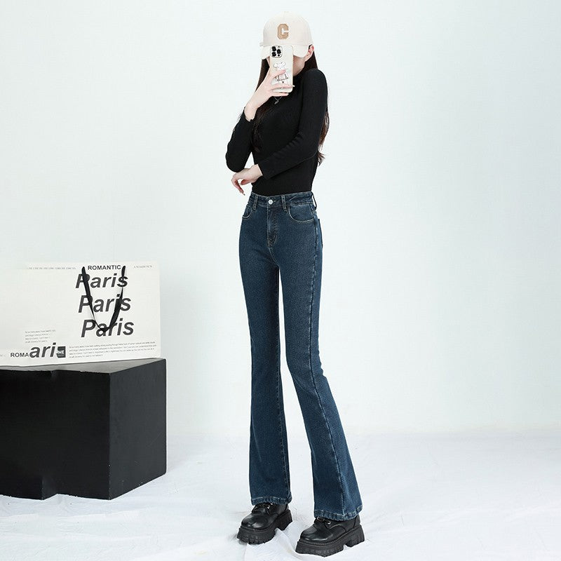 Winter Female Thin Snow Warm Plush Jeans Lady Chic Fleece Flared Pants Girls Korean High Waist Straight Leg Denim Trousers