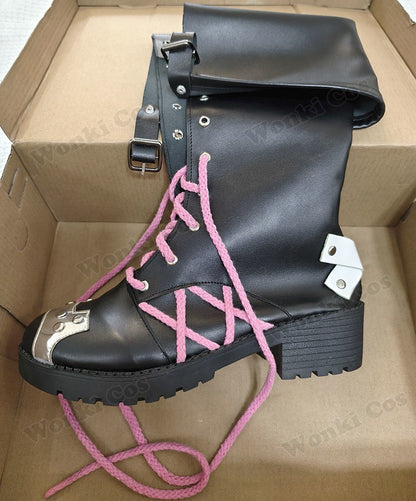 Peruca de Cabelo para Cosplay Arcane Jinx Traje Anime Sapatos Botas para Cosplay Jinx Feminino para Meninas, Mulheres, Role Play, Festa, Carnaval, Roupas