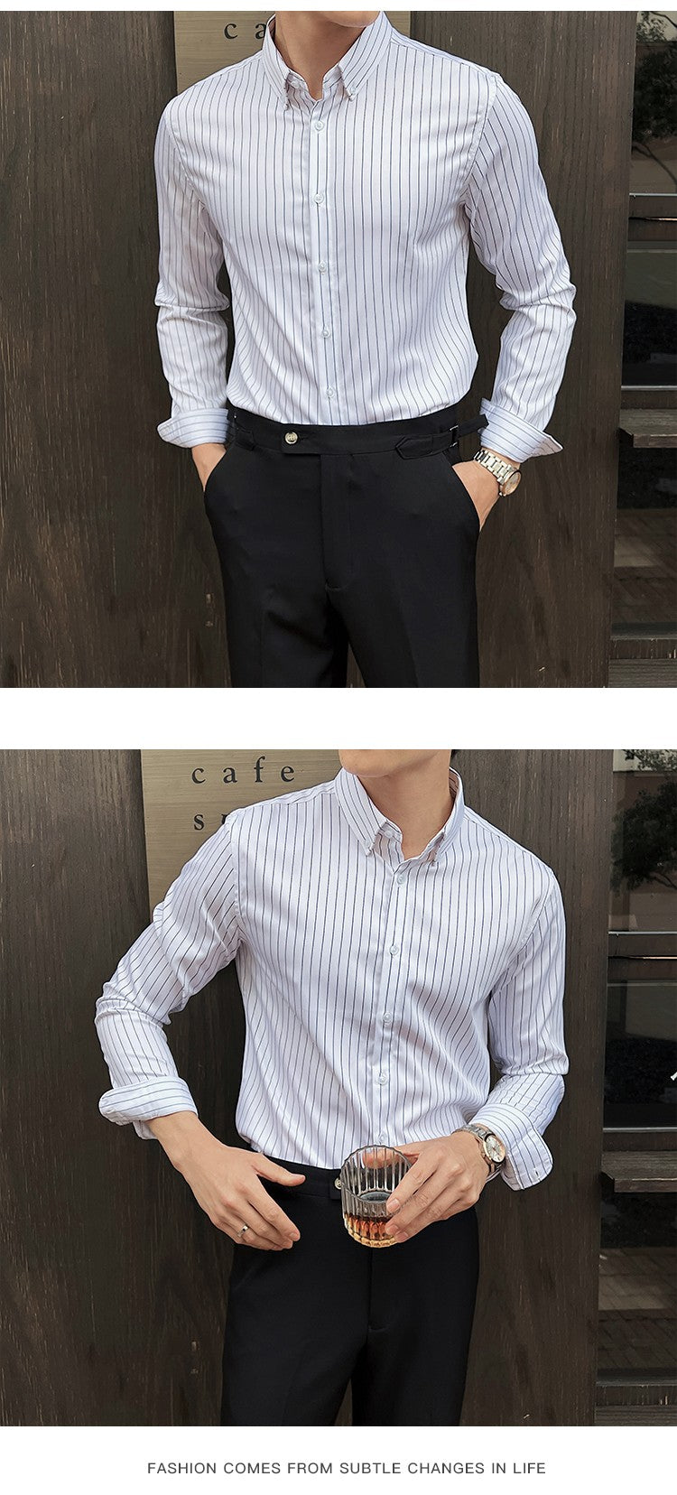 Striped Shirts for Men High-quality 2025 Autumn New Solid Business Casual Long Sleeved Elastic Slim Fit Dress Shirt Men Clothing