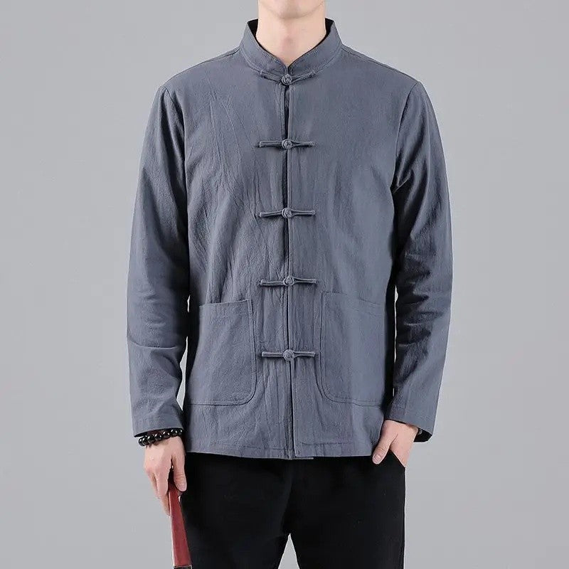 Chinese Style Linen Shirt with Button Design Cotton Linen Spring Autumn New Style Men's Retro Shirt Casual Summer Top