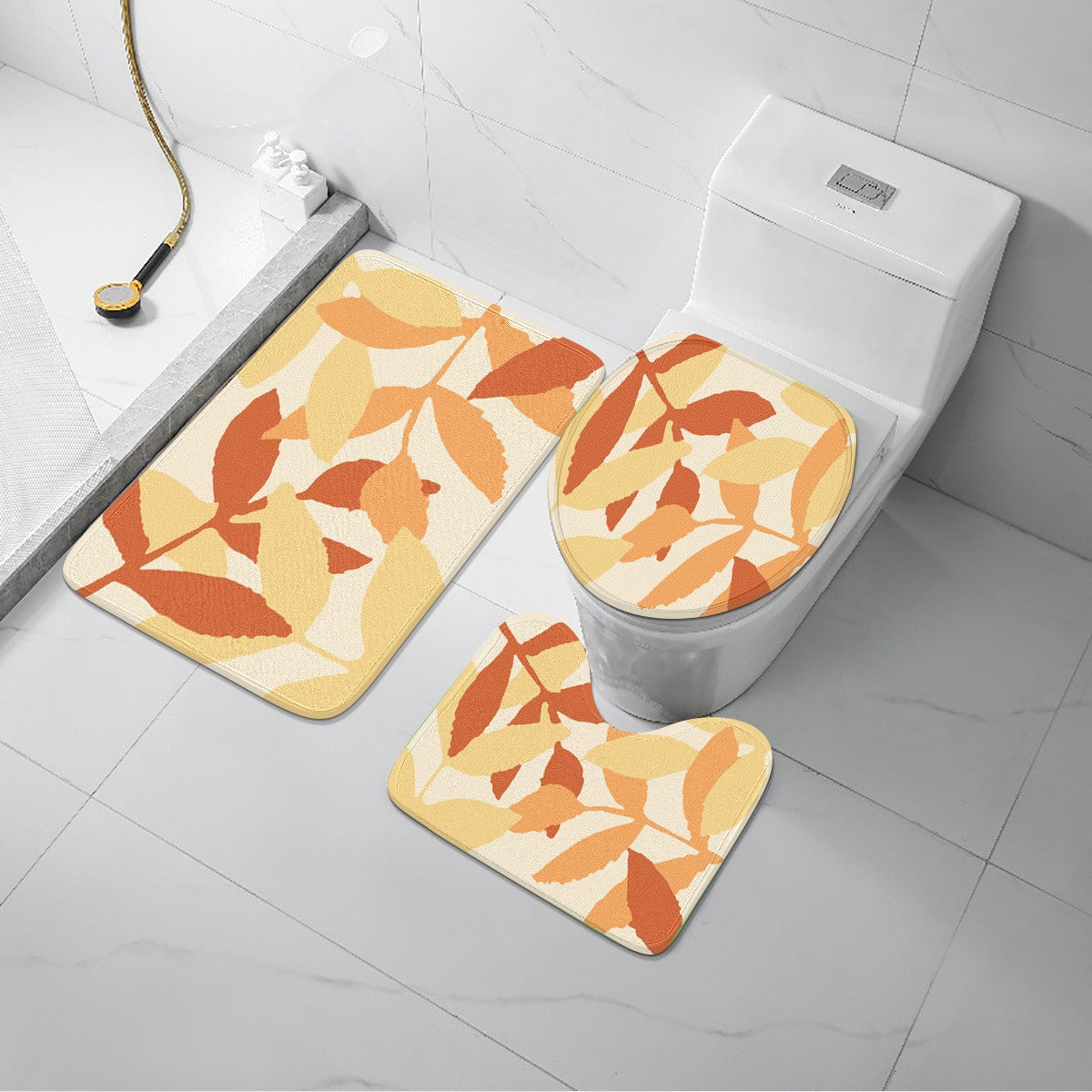 Autumn Leaf Pattern Anti - slip Bathroom Mat (Single Piece/3 - Piece Set), Adding Warmth to Your Bathroom Space