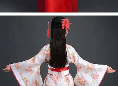 Hanfu Chinese Costume Girls Children Kimono Traditional Vintage Ethnic Fan Students Dance Halloween Japanese Yukata Kimono Style