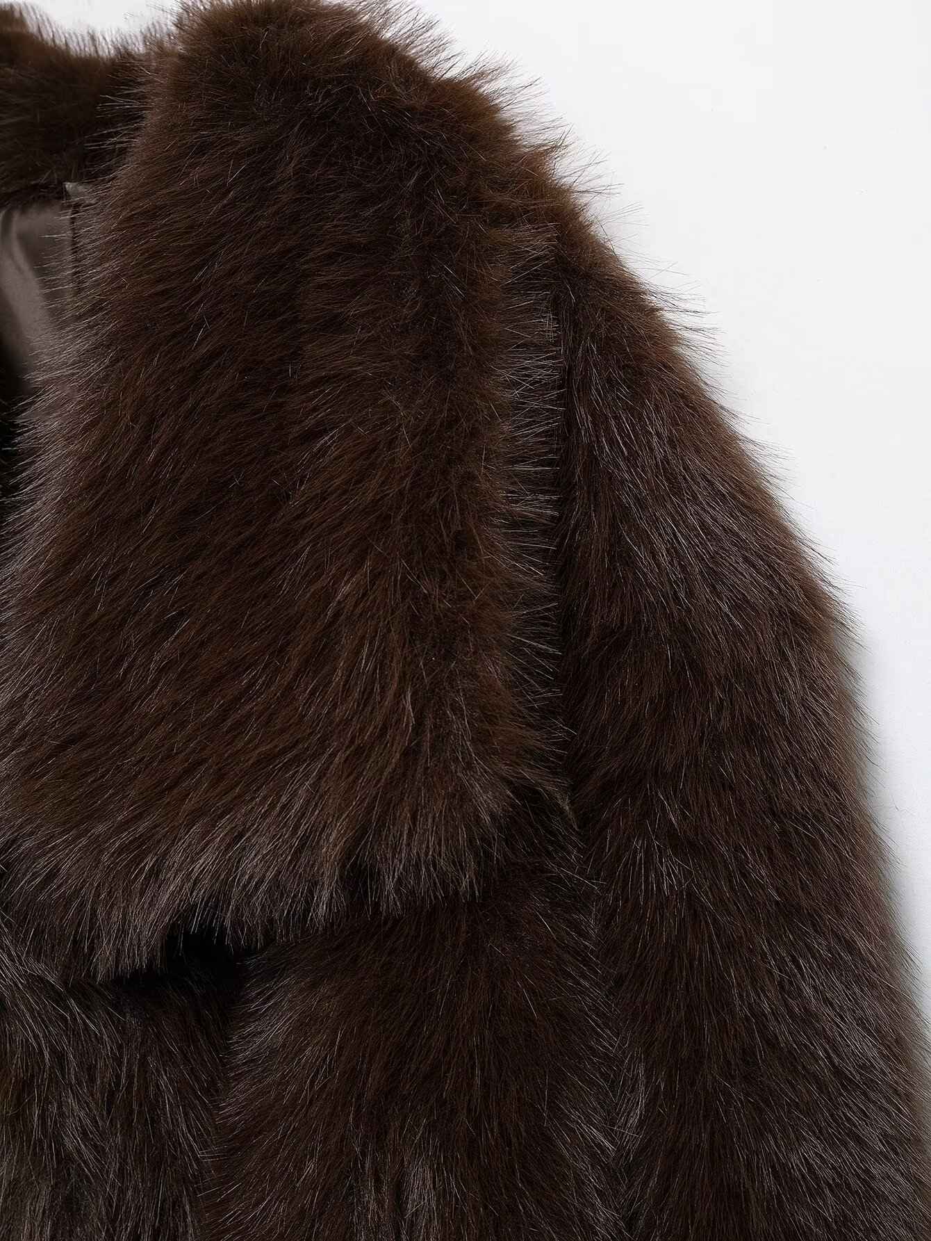 KONDALA Women Brown Faux Fur Jacket Fall Winter Jacket Lapel Loose Jacket 2025 Fashion High Street Elegant Female Jacket Coat