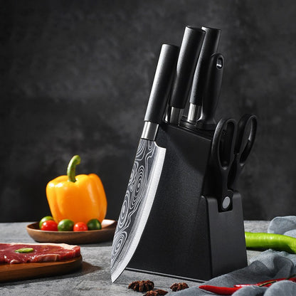 Kitchen Knives Scissors Sharpening Rod Set Laser Damascus Pattern Utility Stainless Steel Sharp Slicing Chef knife Cooking Tool