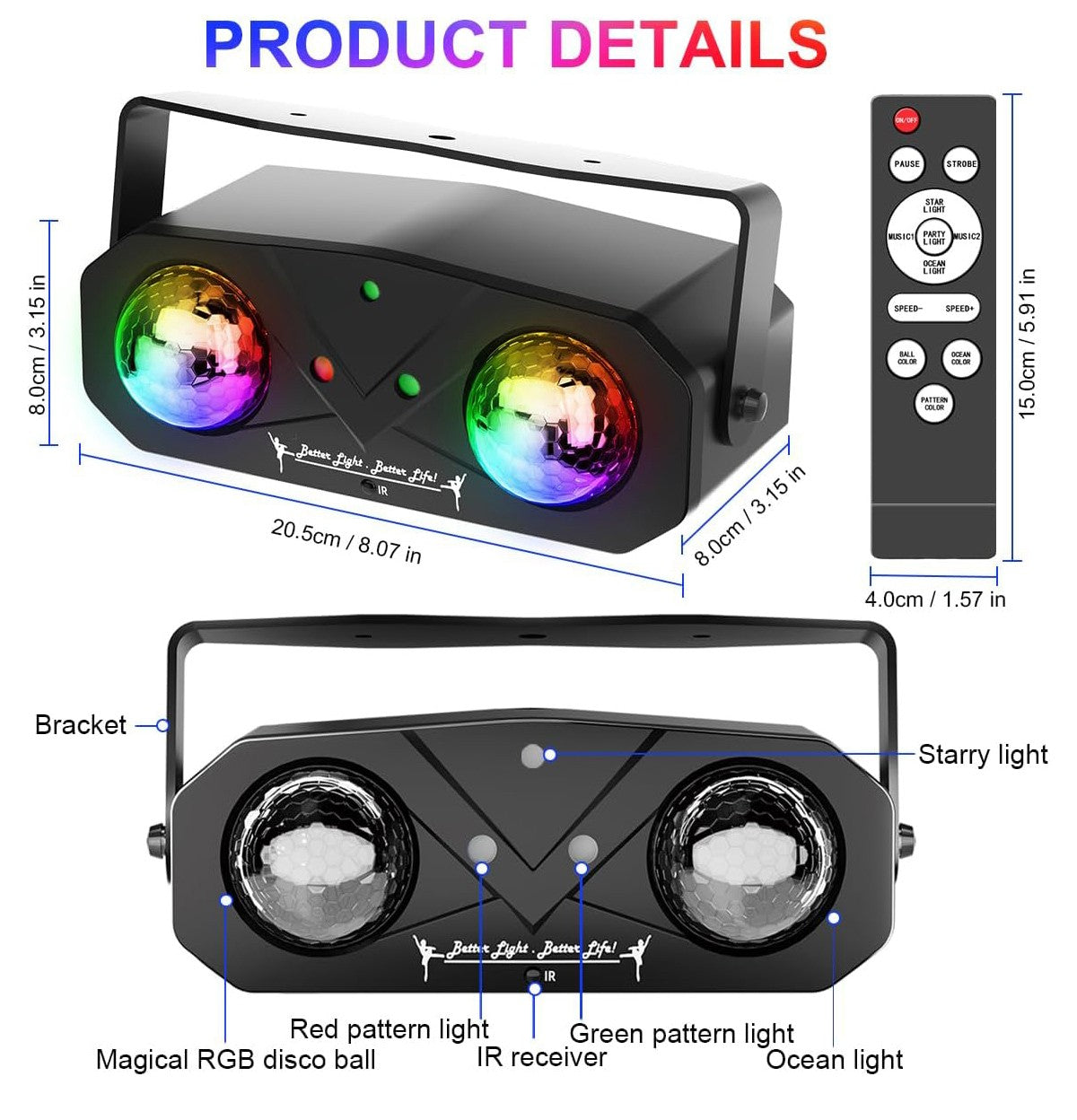 Party Disco Ball Dj Disco Light Strobe Dance Sound Activated with Remote Control Stage Rave Light Ocean Star Projector for Club