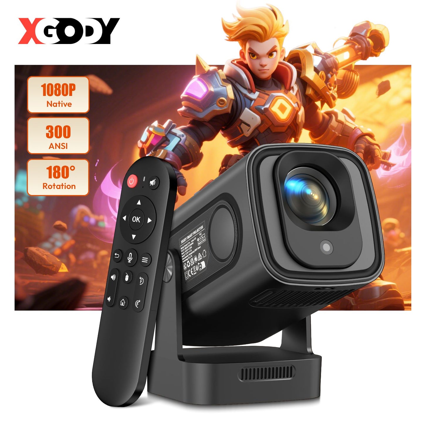 Projetor XGODY 4K 350ANSI Curta Distância Base com Alto-Falante Android Bluetooth WiFi Foco Automático Nativo 1080PHome Theater