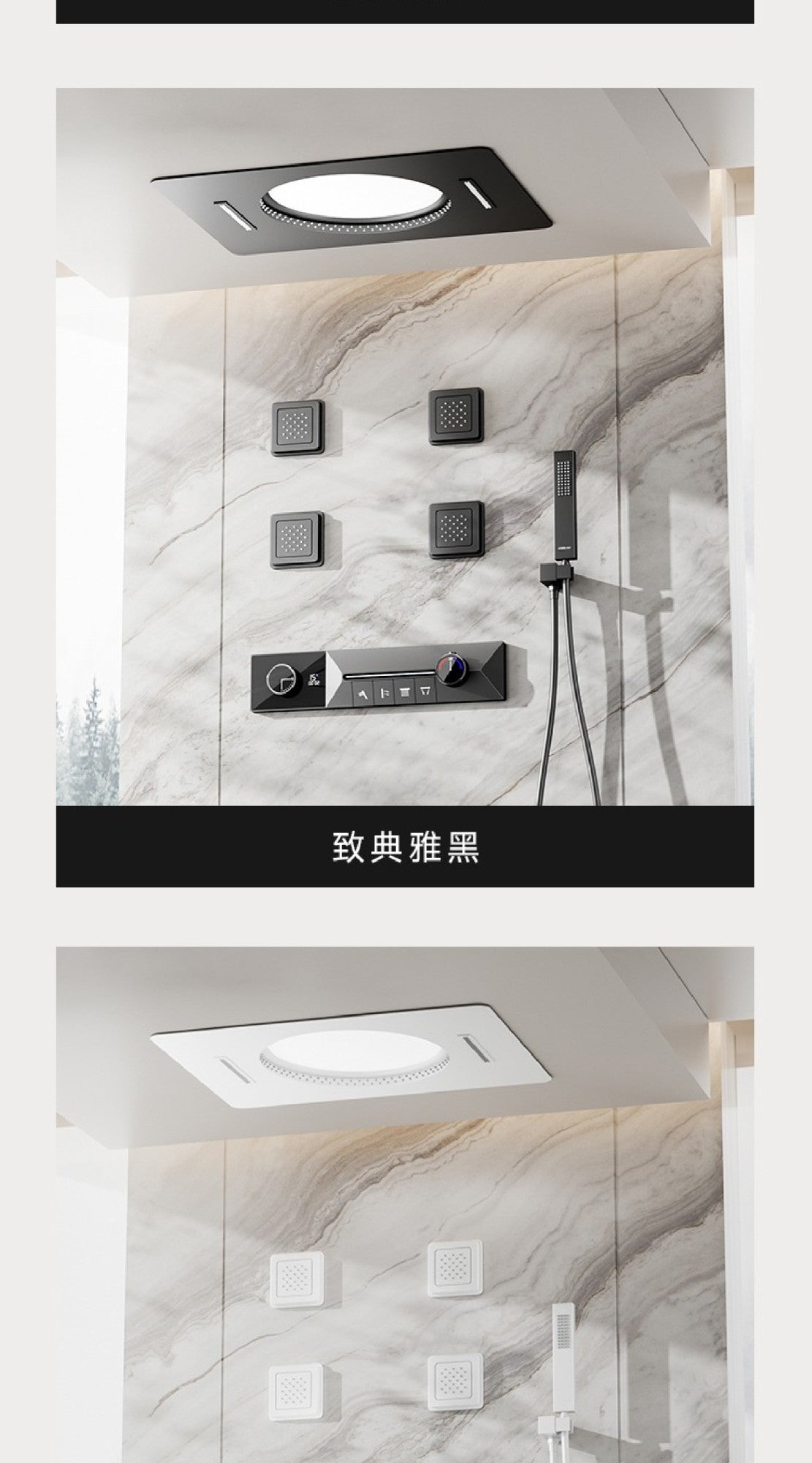 AITANA sistema de chuveiro de luxo em latão cinza arma, embutido no teto, com temperatura constante e display digital LED, torneira de banheiro com água quente e fria
