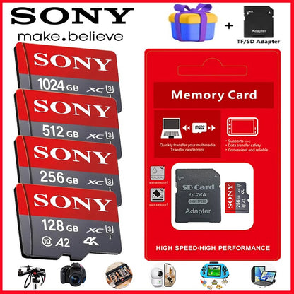 Cartão Micro SD SONY TF Mini 1 TB Cartão de Memória Classe 128 GB 256 GB de Alta Velocidade Cartão de Memória Flash TF Mecard C10 para Xiao Mi