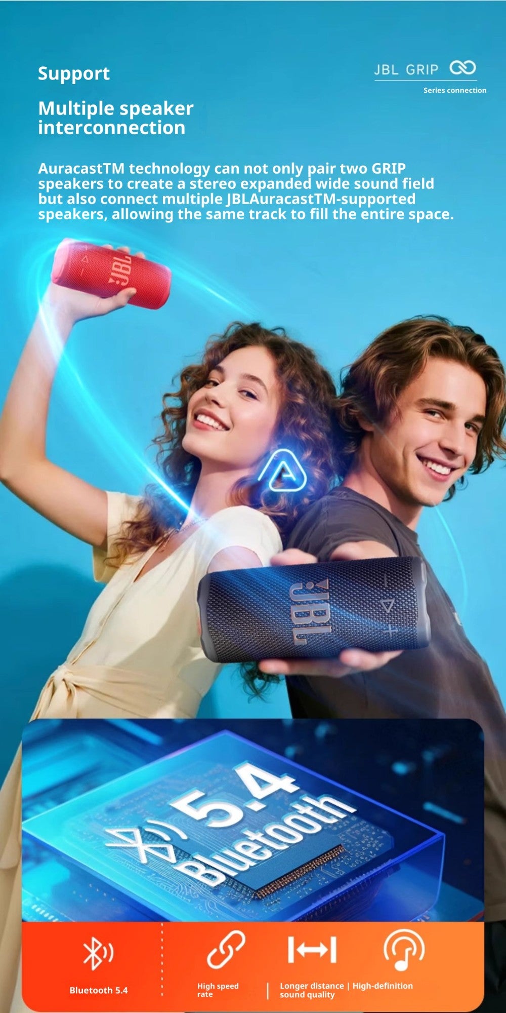 JBL GRIP Neon Can Caixa de Som Bluetooth Sem Fio Portátil Impermeável para Exterior Casa Mesa Ciclismo Caminhada Corrida Alto-Falante de Graves