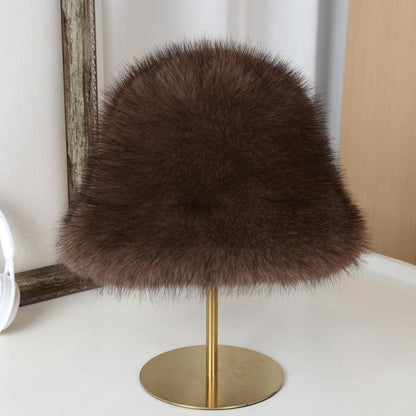 Winter Fluffy Fur Bucket Hat For Women Warm Plush Fisherman Hat Thicken Plush Ear Protection Cap Outdoor Windproof Panama Caps