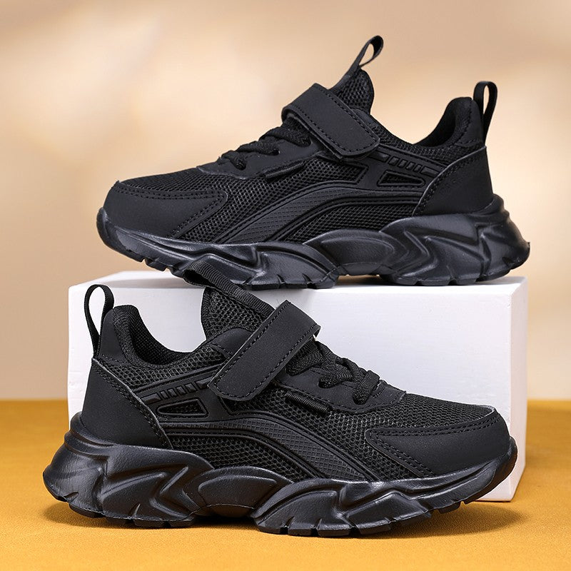 Lightweight Children's Black Sneakers Breathable Mesh for Boys School Casual Walking Shoes Non slip Sport Kids Girl Running Shoe