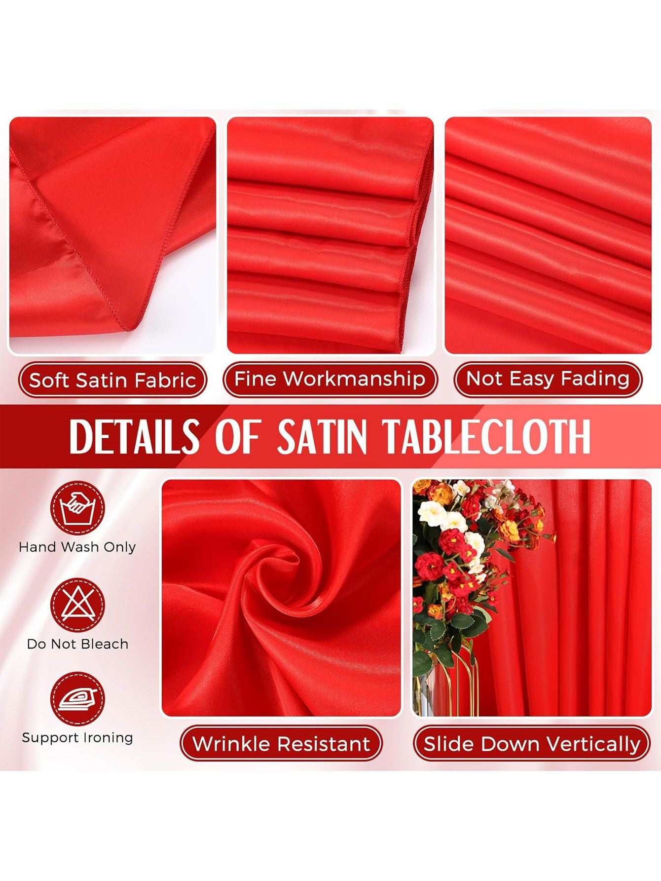 1pc Red satin tablecloth Birthday wedding banquet restaurant festive party served with dining table cover
