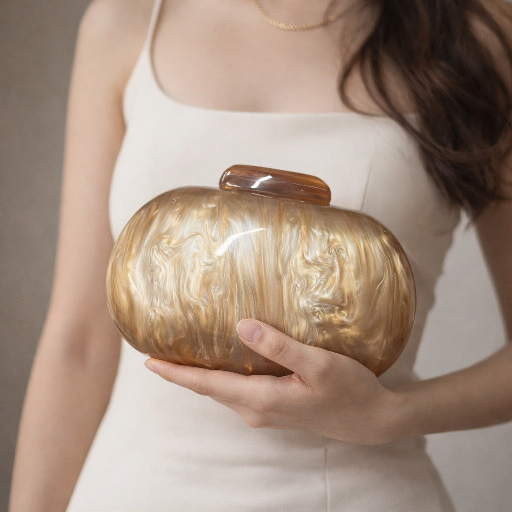 Women's Oval Shell Goose Egg Acrylic Clutch Bag Ladies Shoulder Crossbody Handbag with Chain Magnetic Buckle Closure Mini Purses