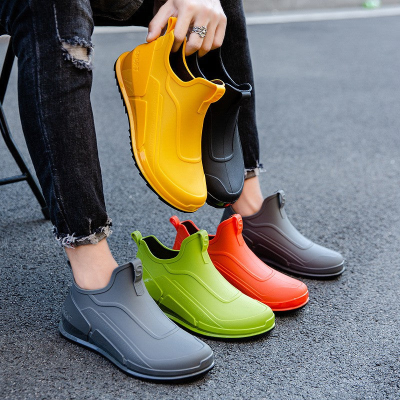 Ankle Rain Boots Men's Motorcycle Waterproof Shoes Outdoor Rain Boots Fishing Non-slip Rubber Shoes Thick Soled Water Shoes
